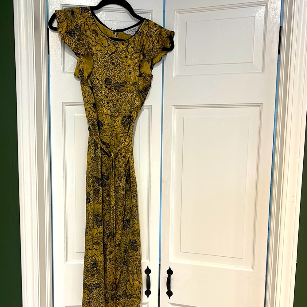LK Bennett Yellow and Black Tie Front Maxi Dress with Flutter Cap Sleeves
